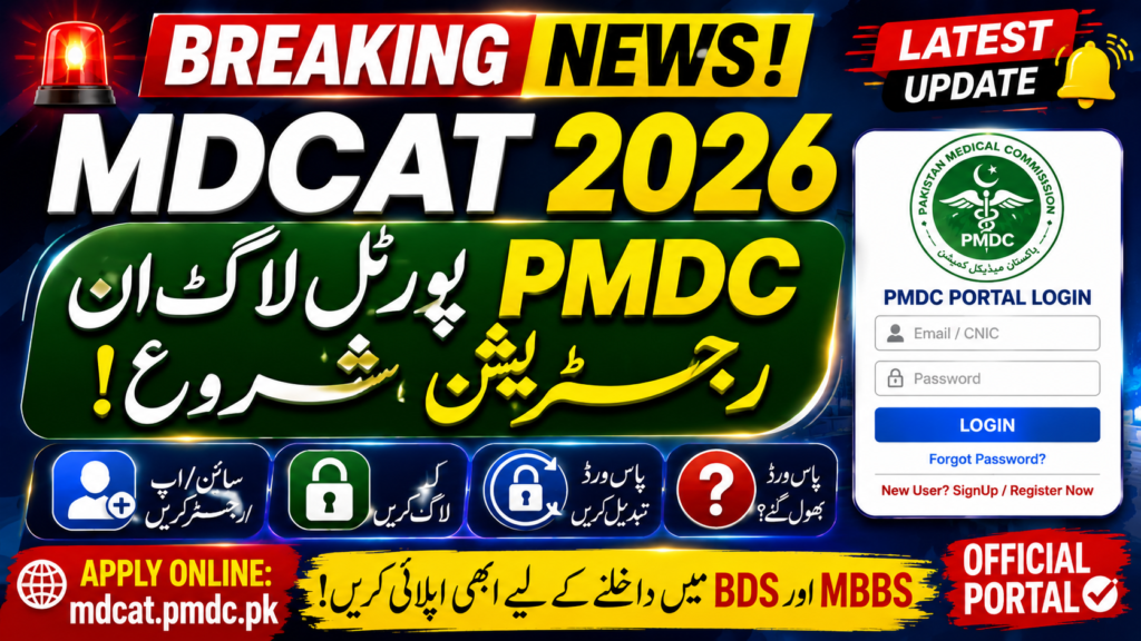 MDCAT PMDC PK 2026 Portal Login